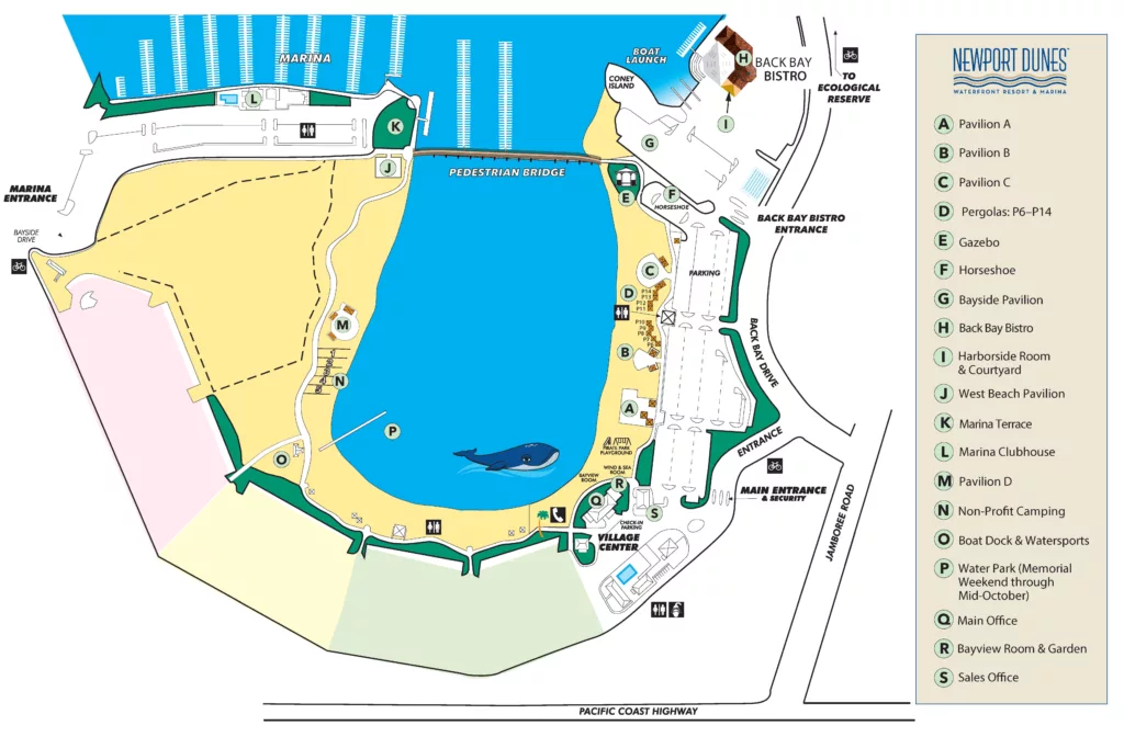 Map of private event venues at Newport Dunes