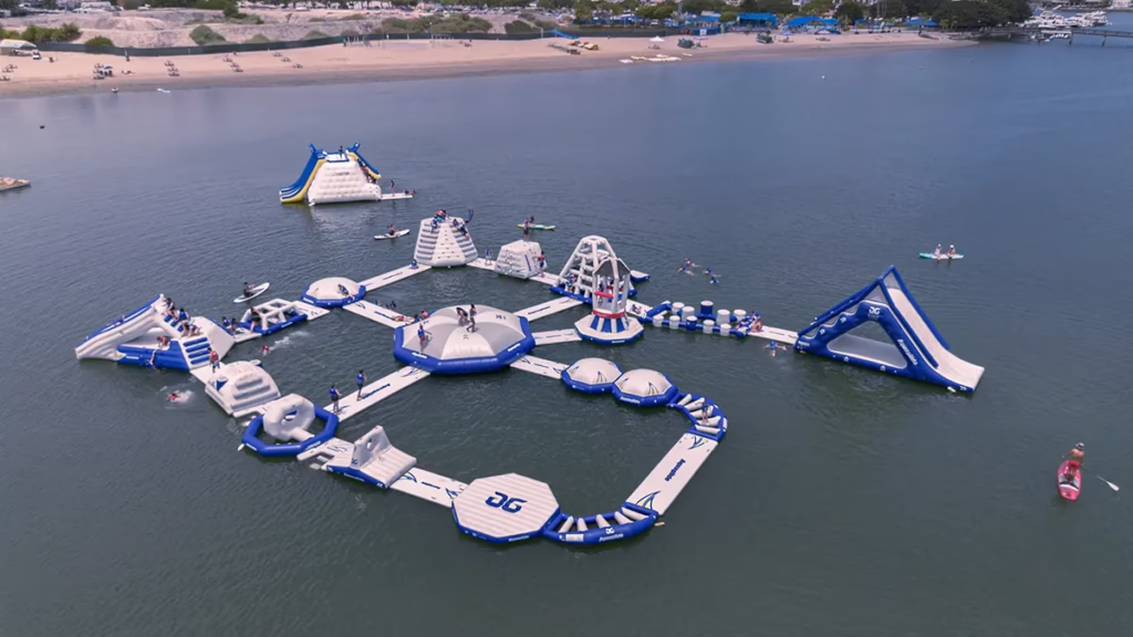 Newport Dunes inflatable Water park in action