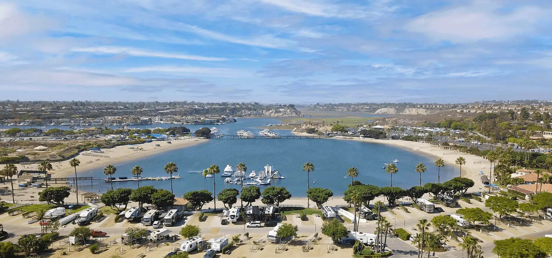 Summer aerial view of Newport Dunes RV Resort