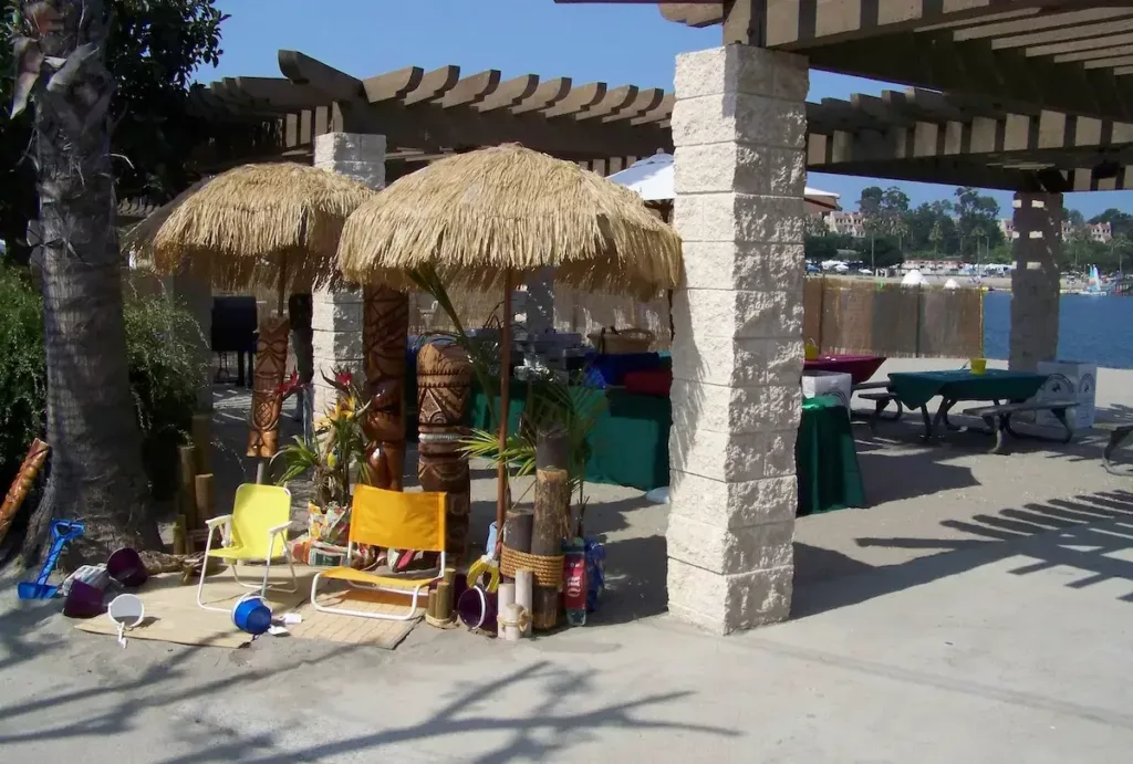 Newport Dunes pergola used for luau staging